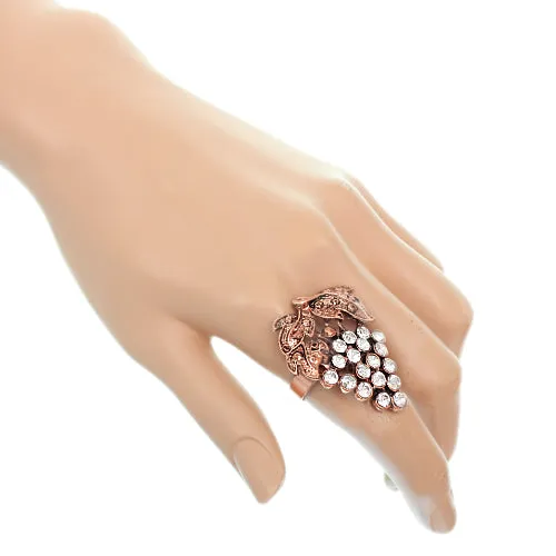 Rose Gold Rhinestone Adjustable Leaf Strawberry Ring