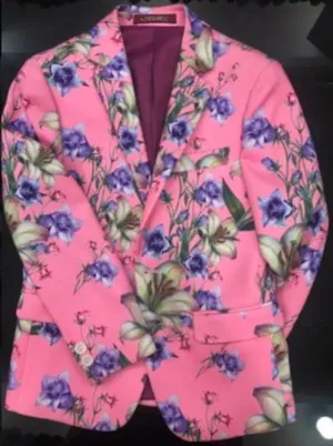 Rose Pink With Purple Floral Print Suit