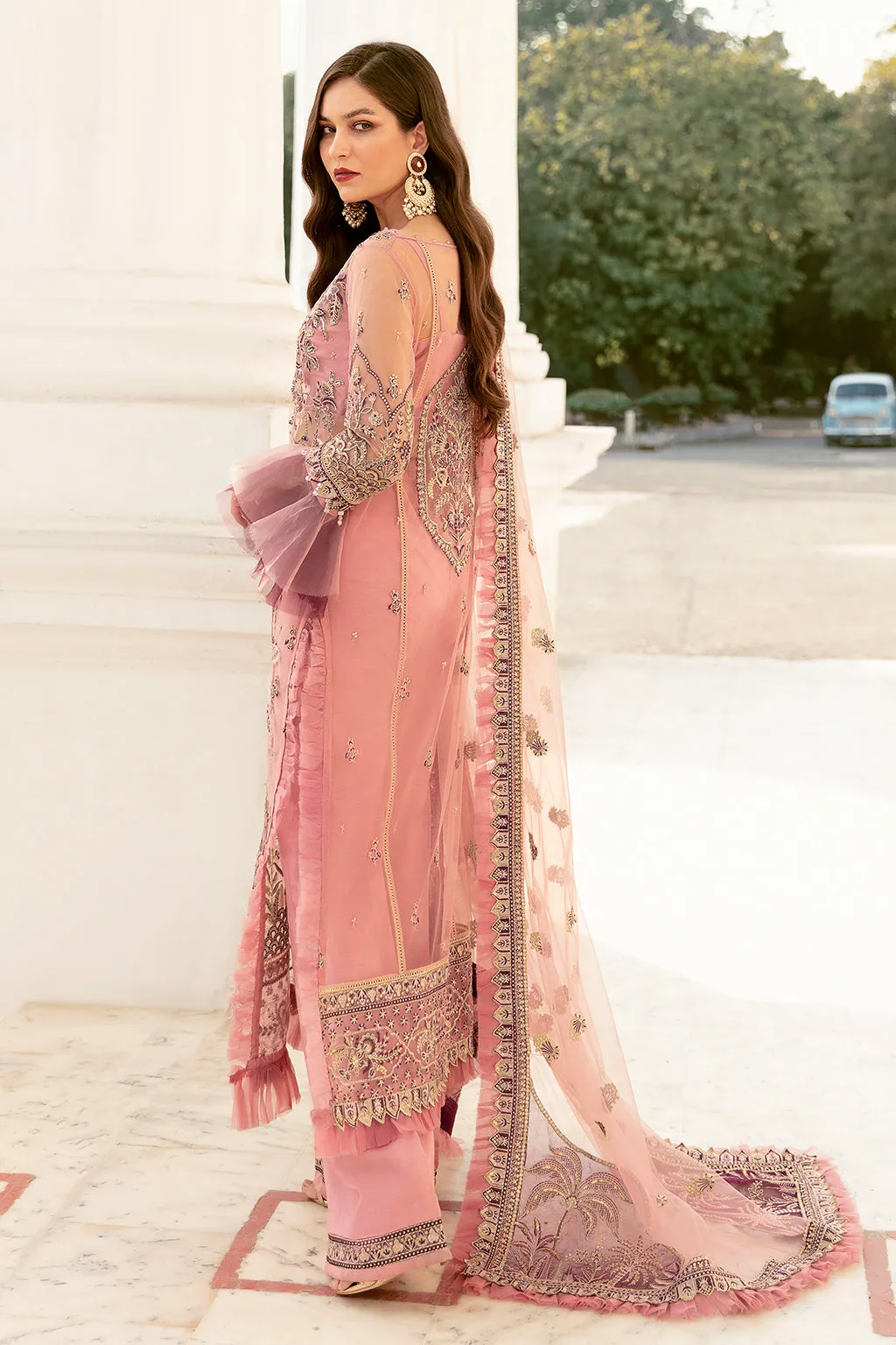 Rose Shell Pink  | Afrozeh LA Fuchsia'22 Collection | Unstitched Chiffon Suits
