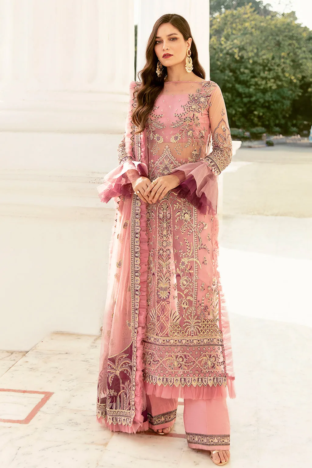 Rose Shell Pink  | Afrozeh LA Fuchsia'22 Collection | Unstitched Chiffon Suits