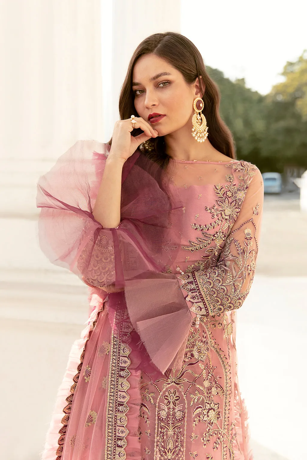 Rose Shell Pink  | Afrozeh LA Fuchsia'22 Collection | Unstitched Chiffon Suits