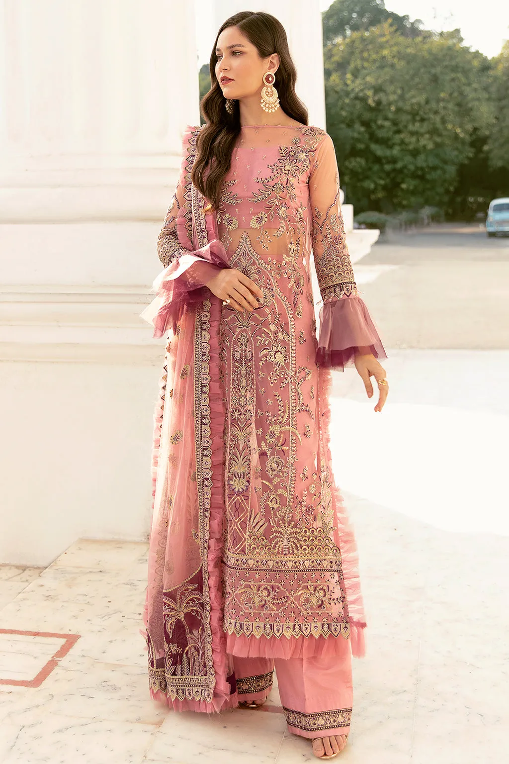 Rose Shell Pink  | Afrozeh LA Fuchsia'22 Collection | Unstitched Chiffon Suits