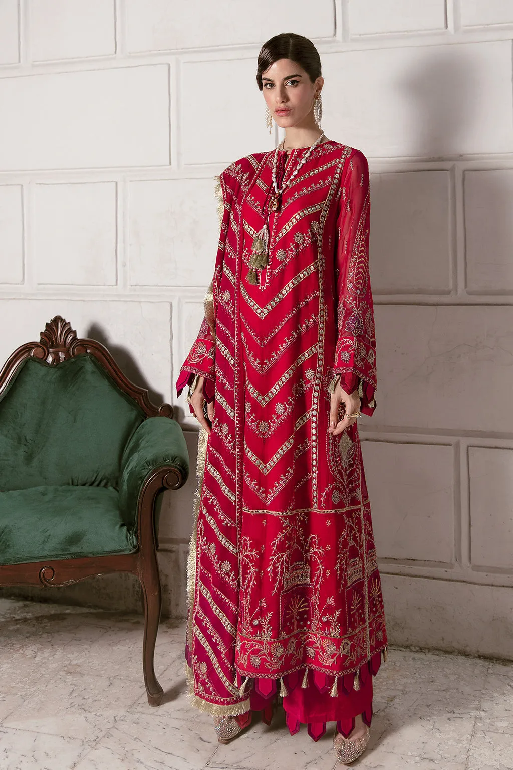 Roseate Belle | Afrozeh LA Fuchsia'22 Collection | Unstitched Chiffon Suits
