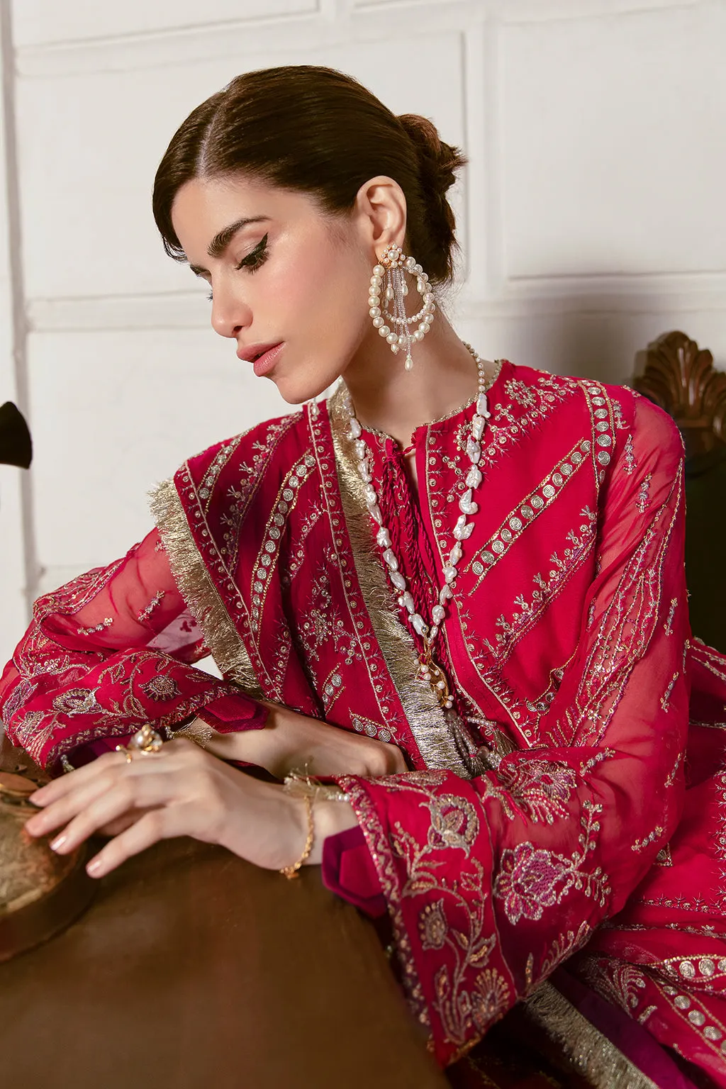 Roseate Belle | Afrozeh LA Fuchsia'22 Collection | Unstitched Chiffon Suits