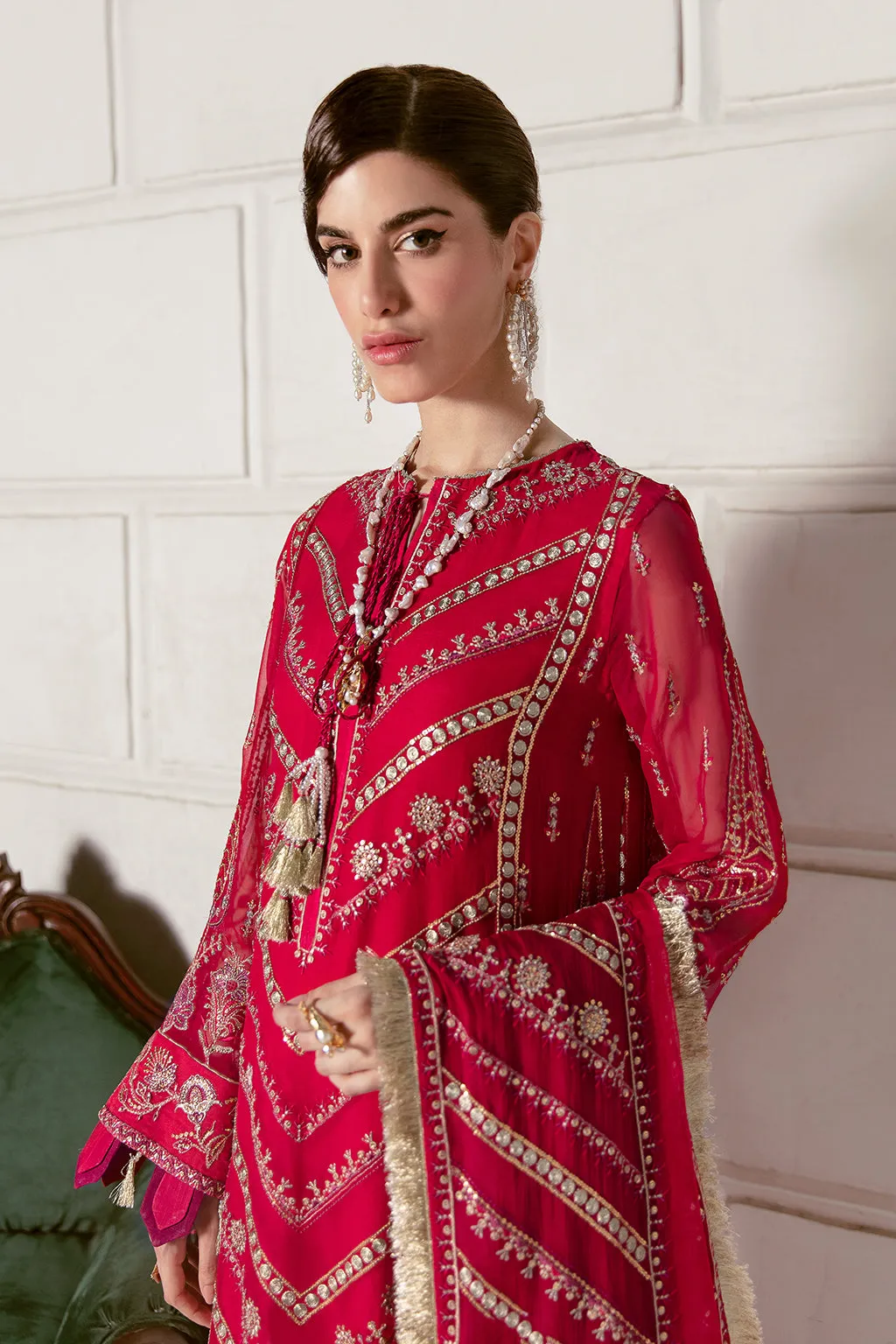 Roseate Belle | Afrozeh LA Fuchsia'22 Collection | Unstitched Chiffon Suits