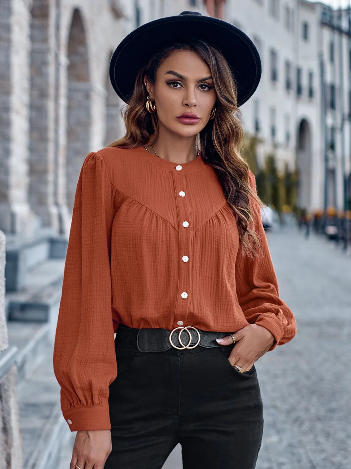 Round Neck Puff Sleeve Shirt (3 Colors)