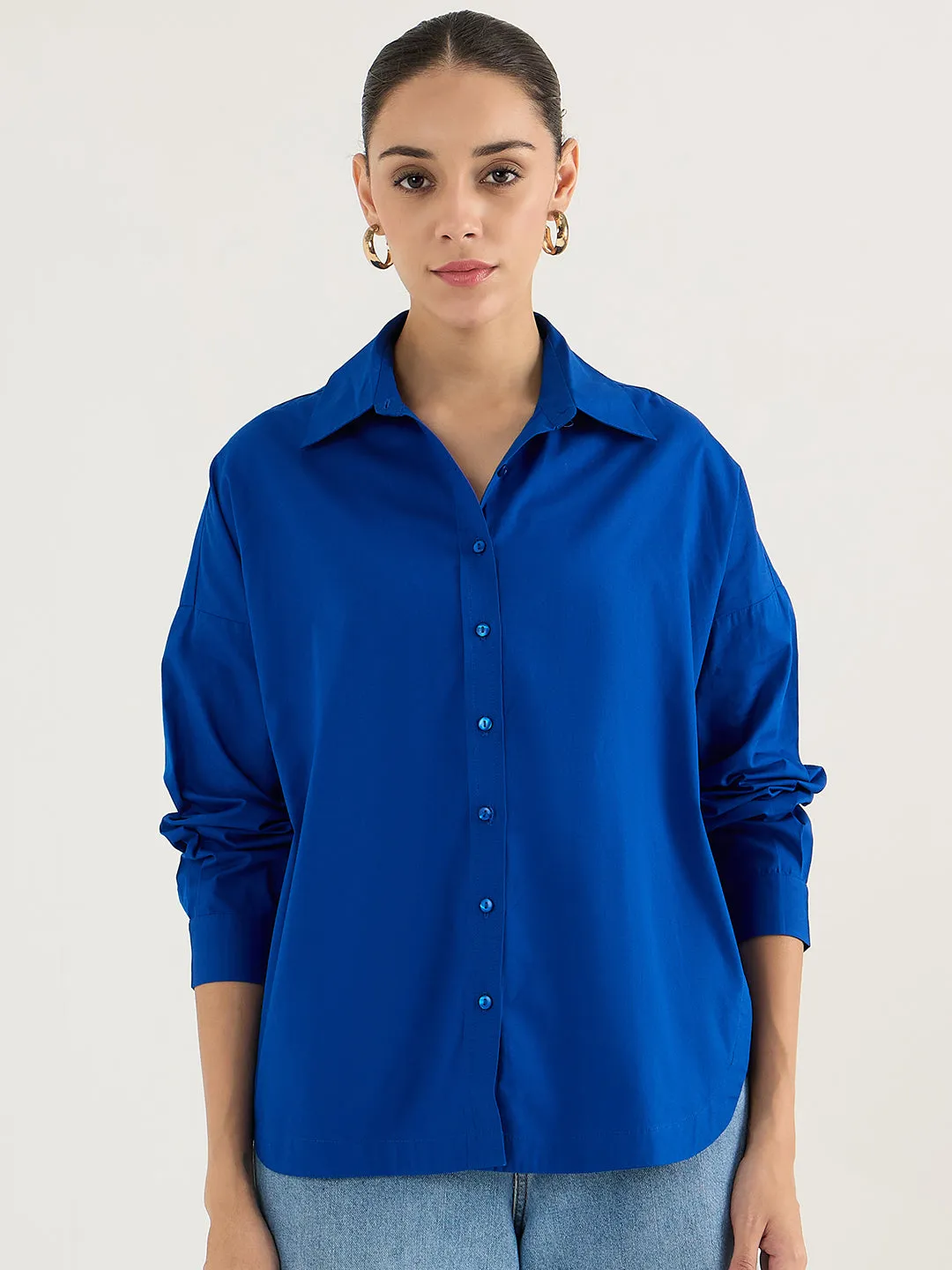 Royal Blue  Back Pleat Detail Poplin Shirt