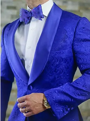 Royal Blue Shawl Lapel GroomsMen Marriage Tuxedos Jacquard Men Suits Prom Best Man Blazer Two-pieces