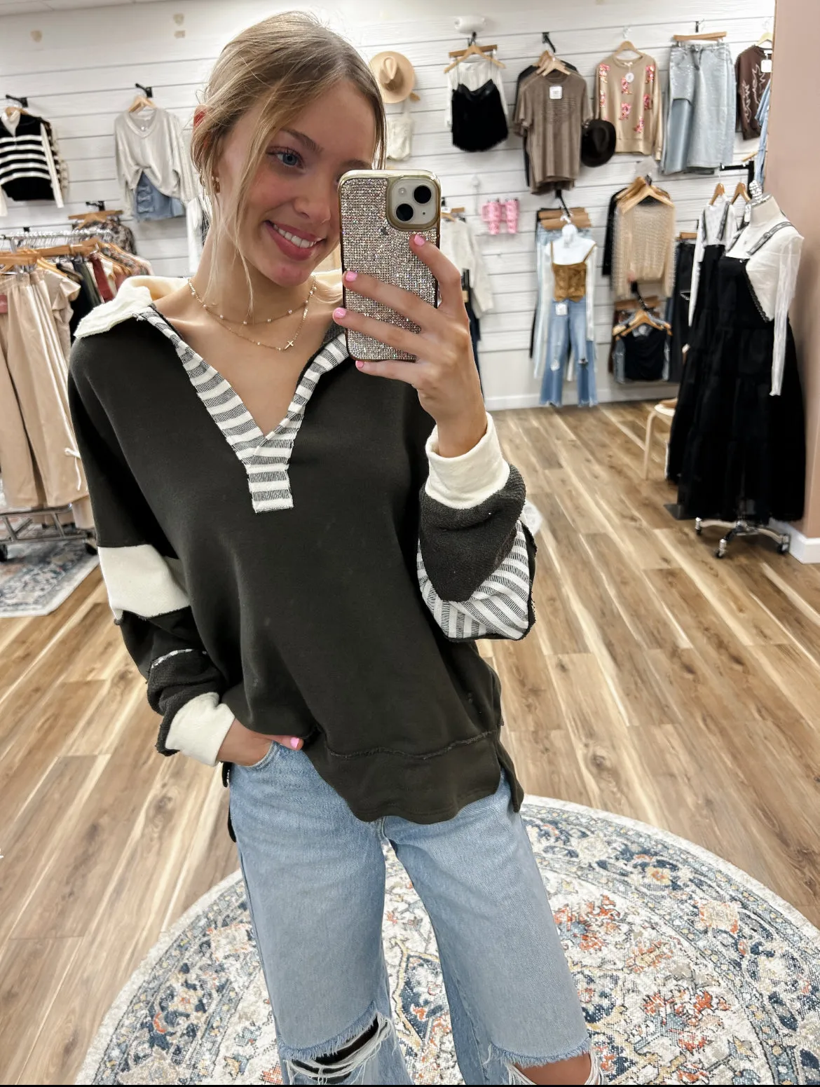 Sadie Olive and Cream Pullover
