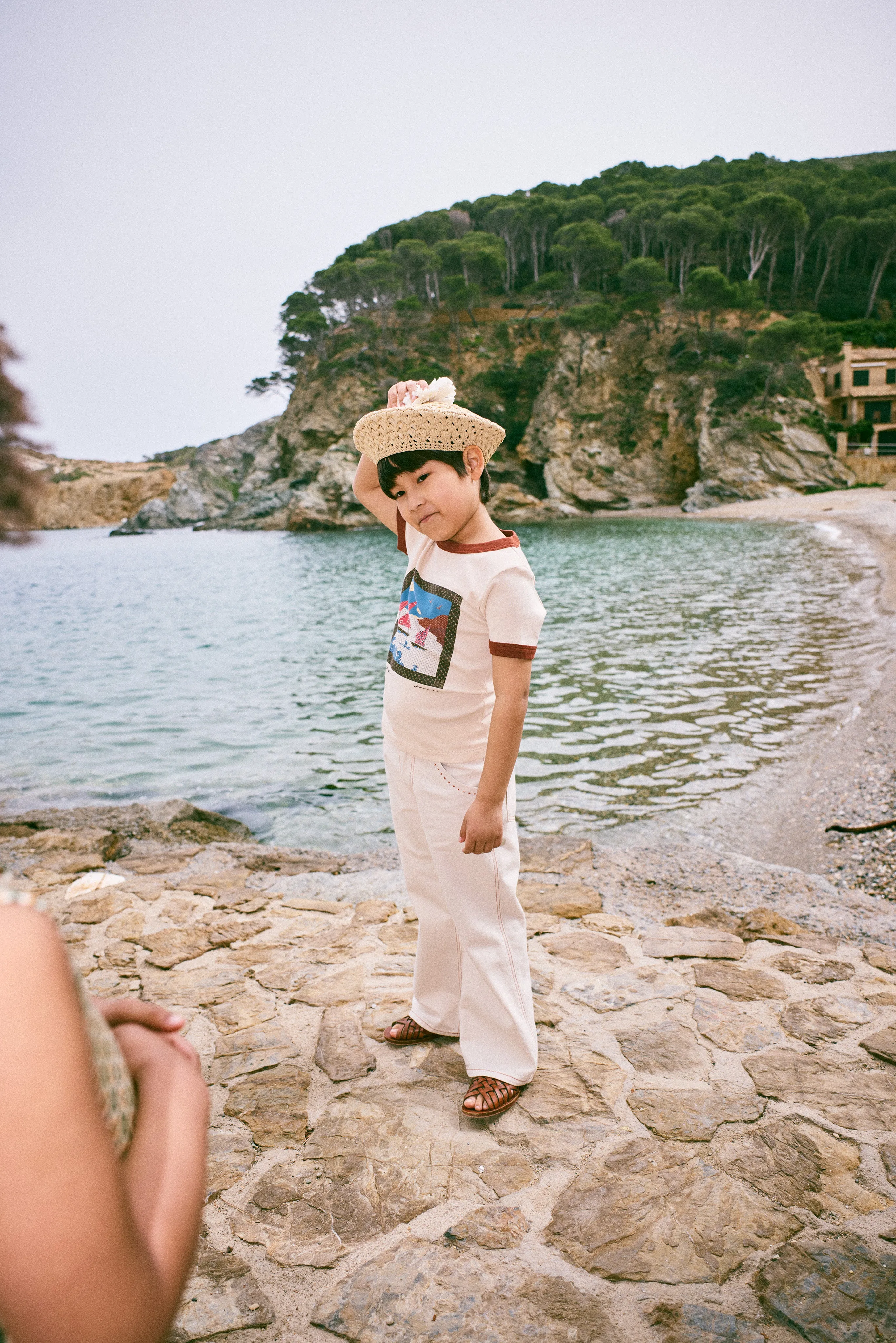 Sailboat Collage Ringer Tee, Bisque
