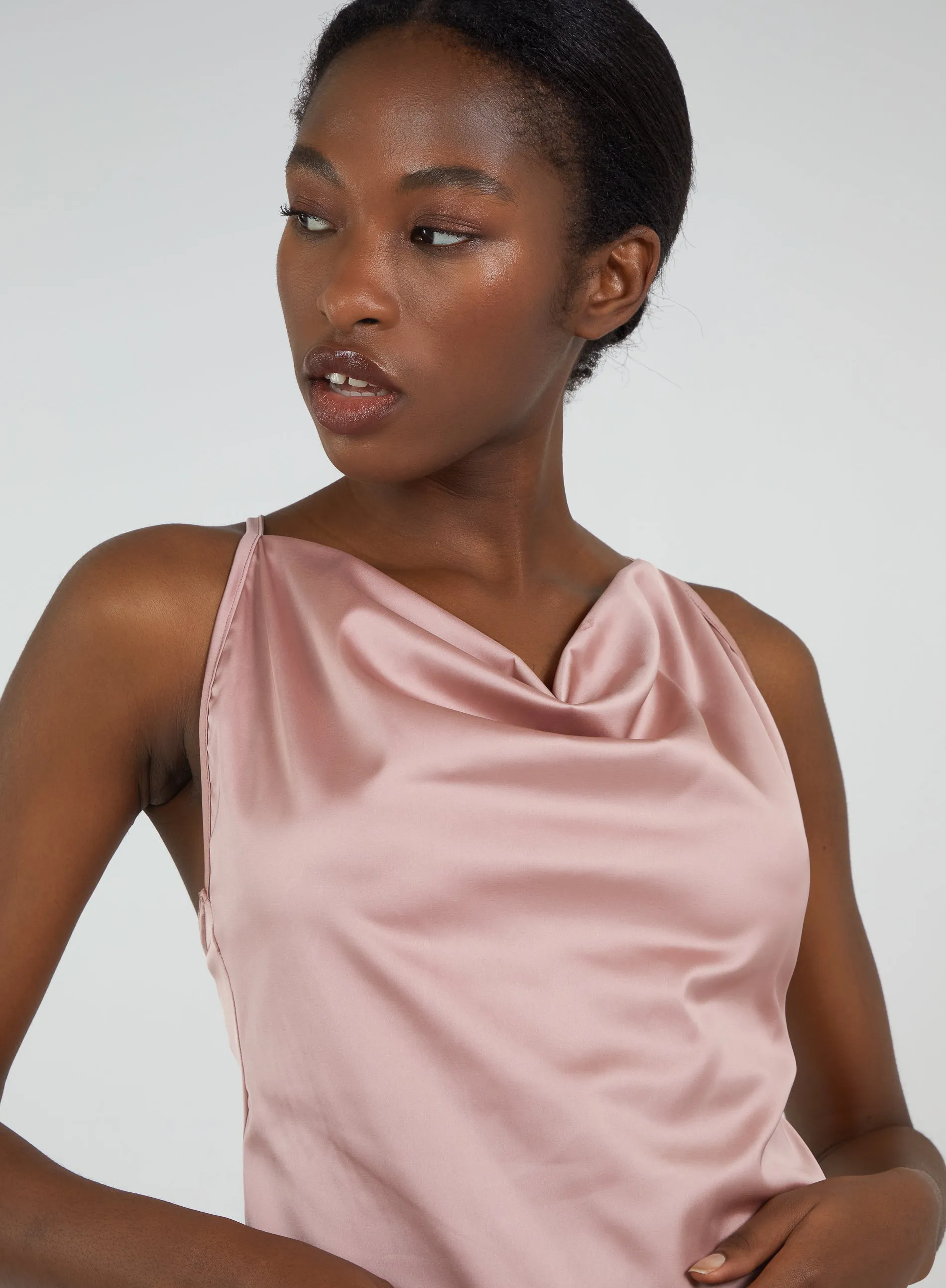 Satin Cowl Neck Mini Dress
