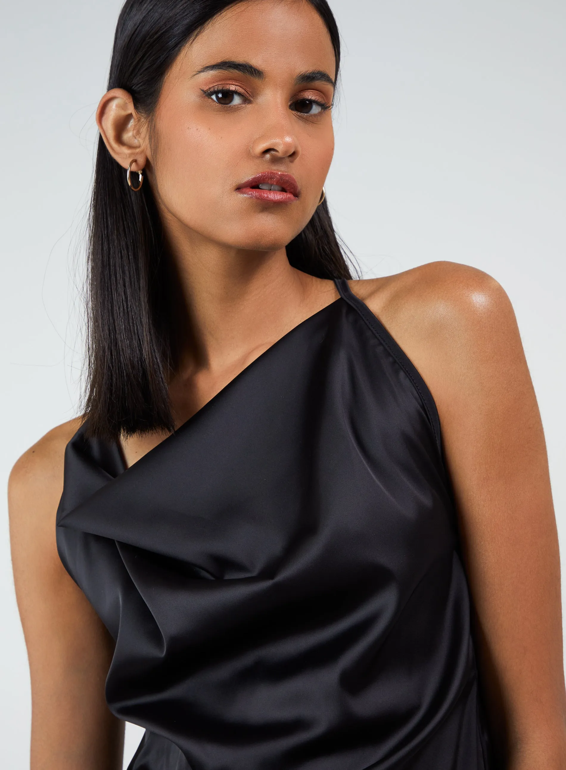 Satin Cowl Neck Mini Dress
