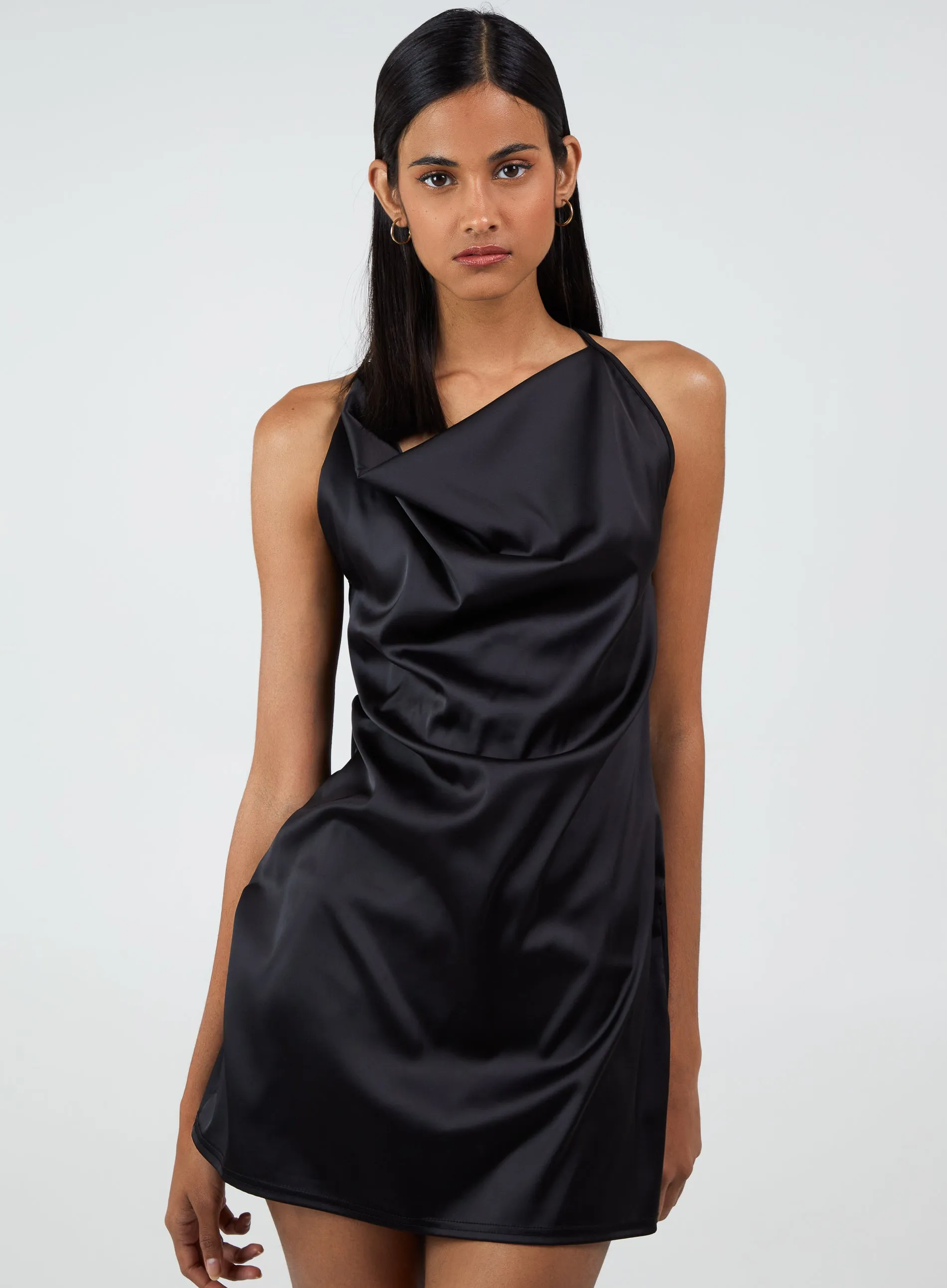 Satin Cowl Neck Mini Dress