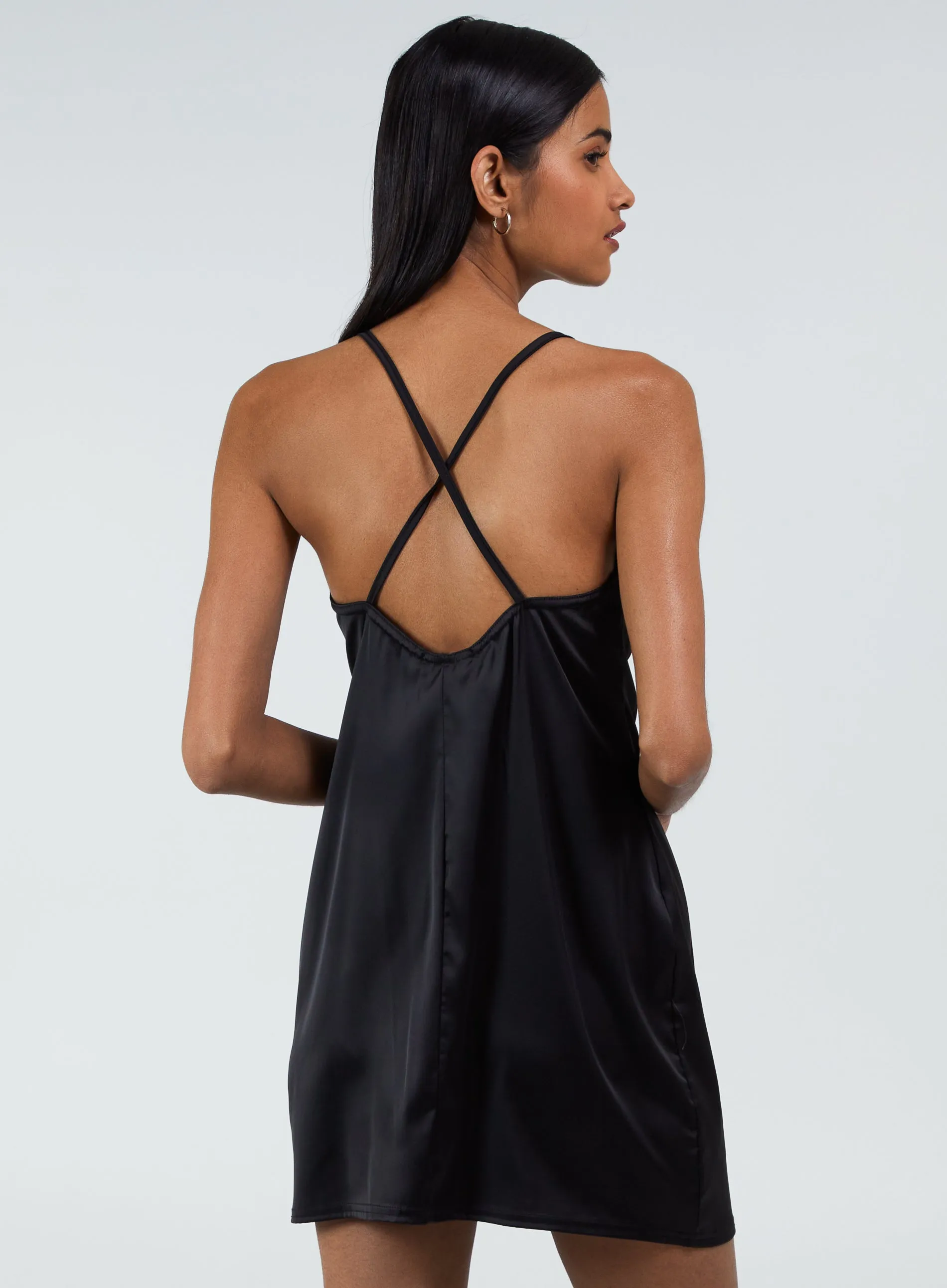 Satin Cowl Neck Mini Dress