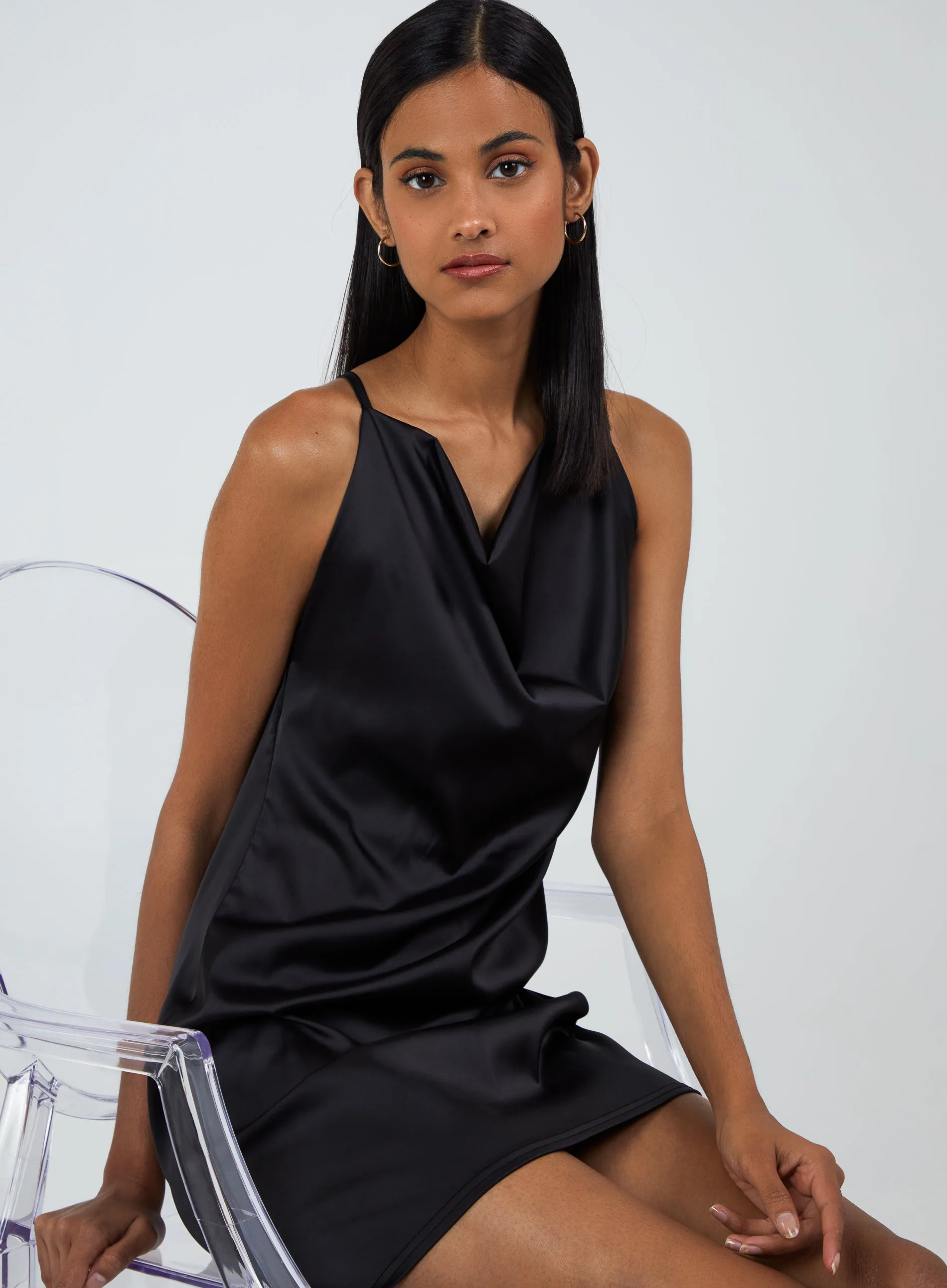 Satin Cowl Neck Mini Dress