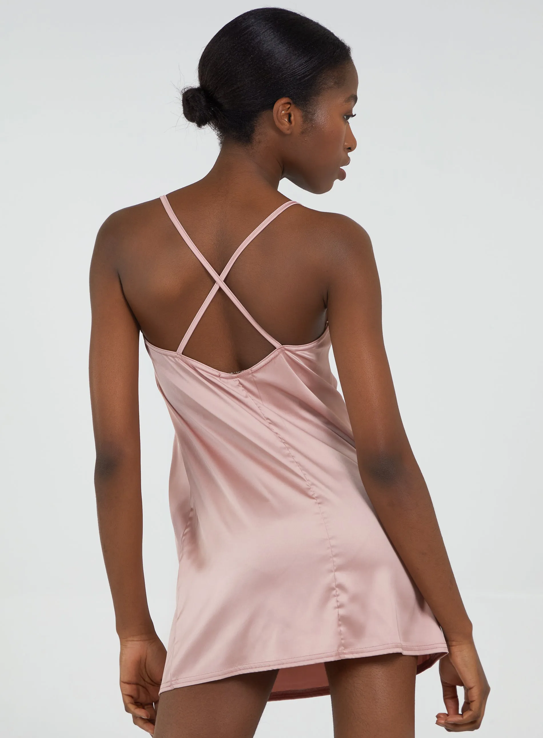 Satin Cowl Neck Mini Dress