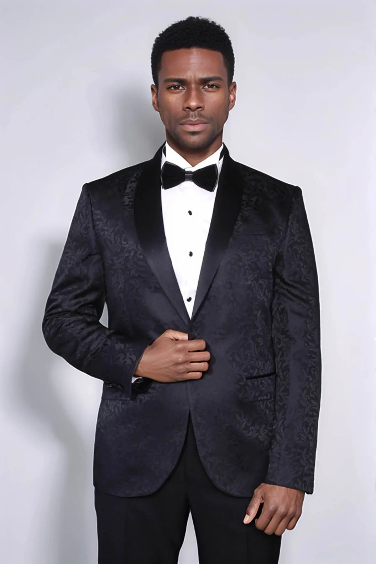 Shawl Lapel Floral Patterned Black Men Prom Blazer - Wessi