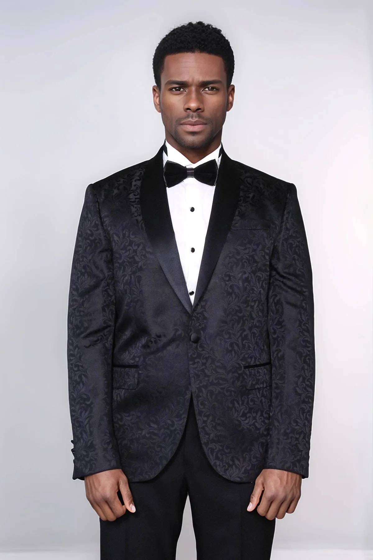 Shawl Lapel Floral Patterned Black Men Prom Blazer - Wessi