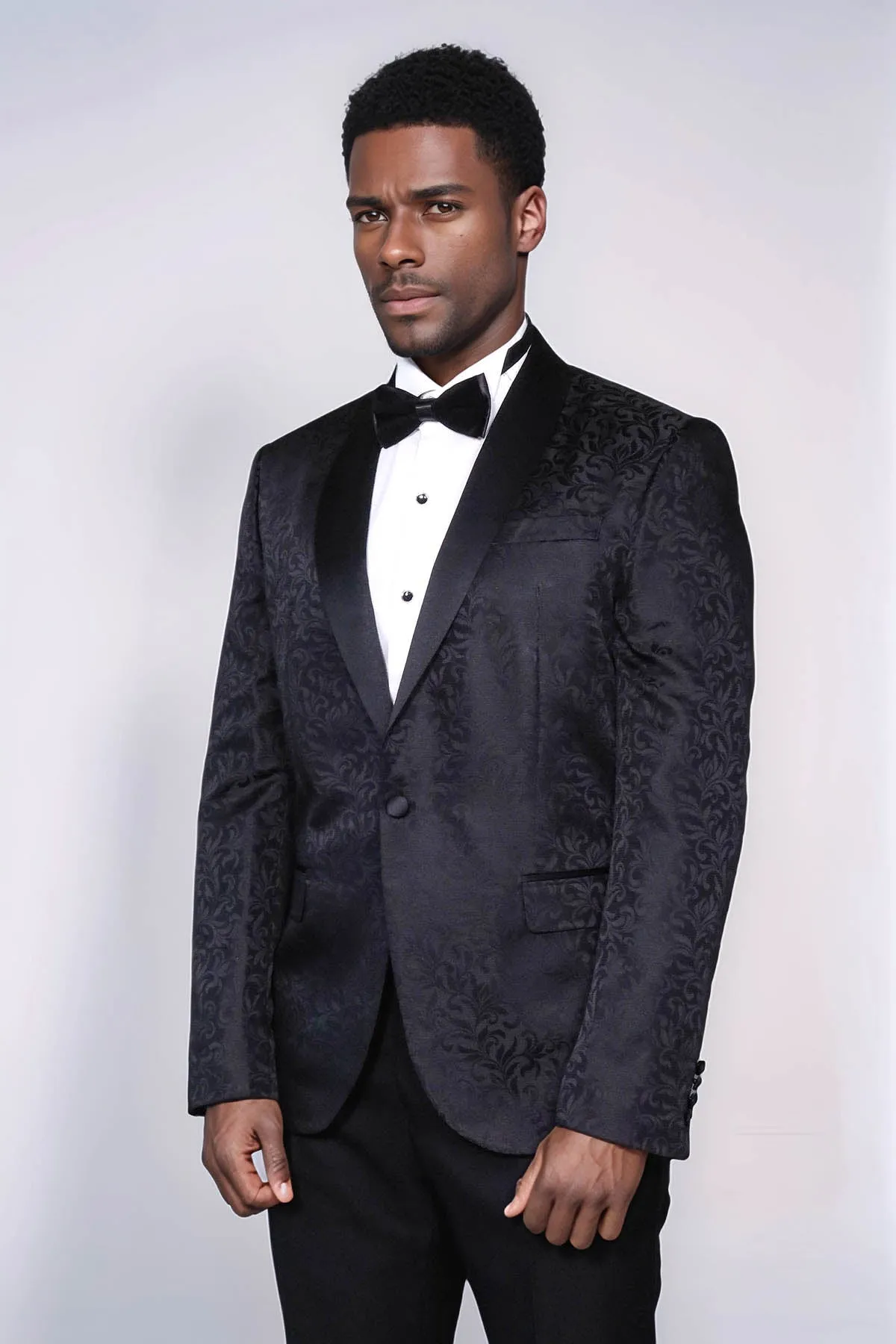 Shawl Lapel Floral Patterned Black Men Prom Blazer - Wessi