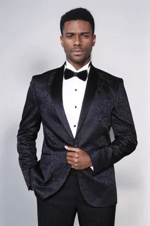 Shawl Lapel Floral Patterned Black Men Prom Blazer - Wessi