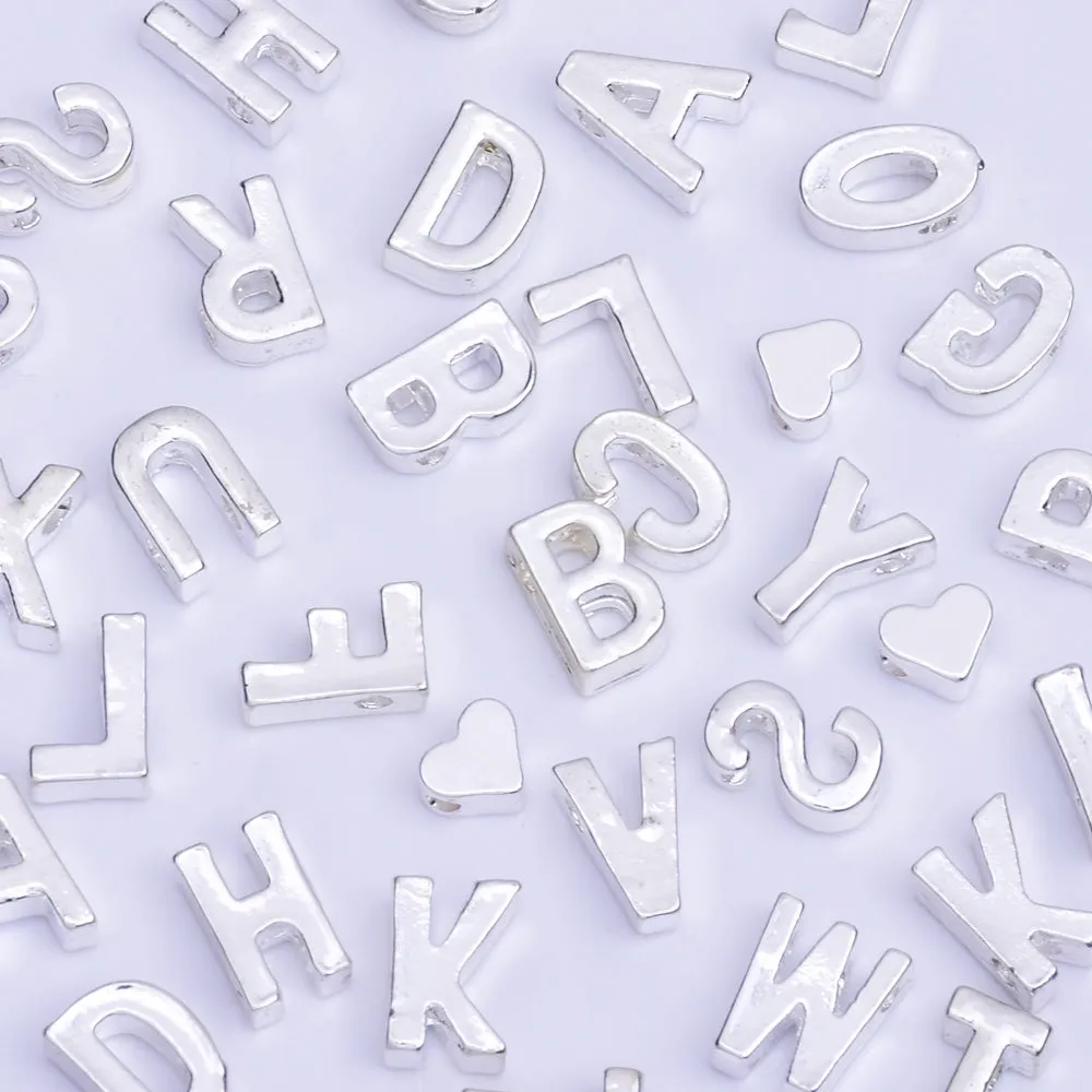 Silver Alloy Letter Pendant Charm Alphabet Initial Charm letter necklace bracelet diy accessories " C " 10*6.5*3.5mm 10pcs