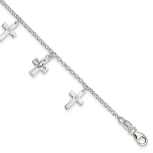 Silver Polished C.Z Cross Children's Bracelet