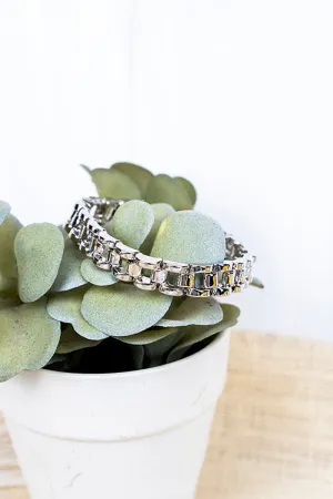 Silvertone Panther Brick Link Chain Bracelet
