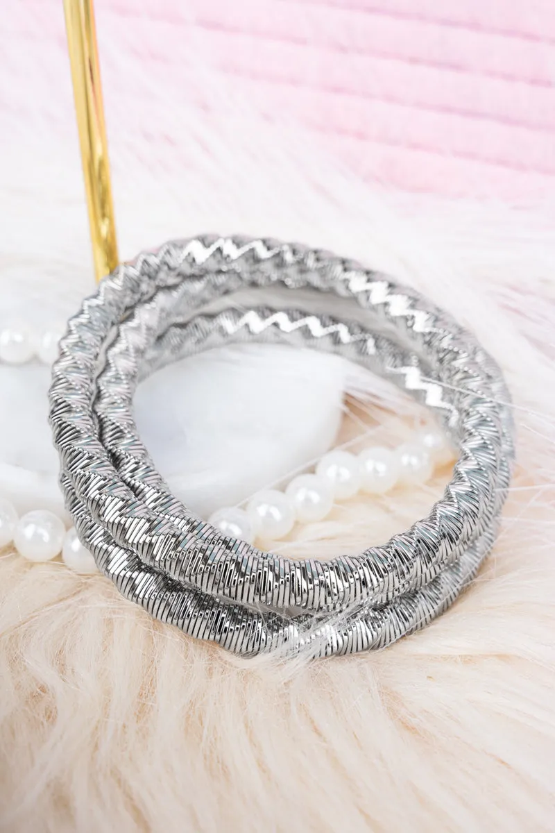 Silvertone Twisted Spring Coil Bracelet Set