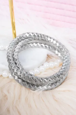 Silvertone Twisted Spring Coil Bracelet Set