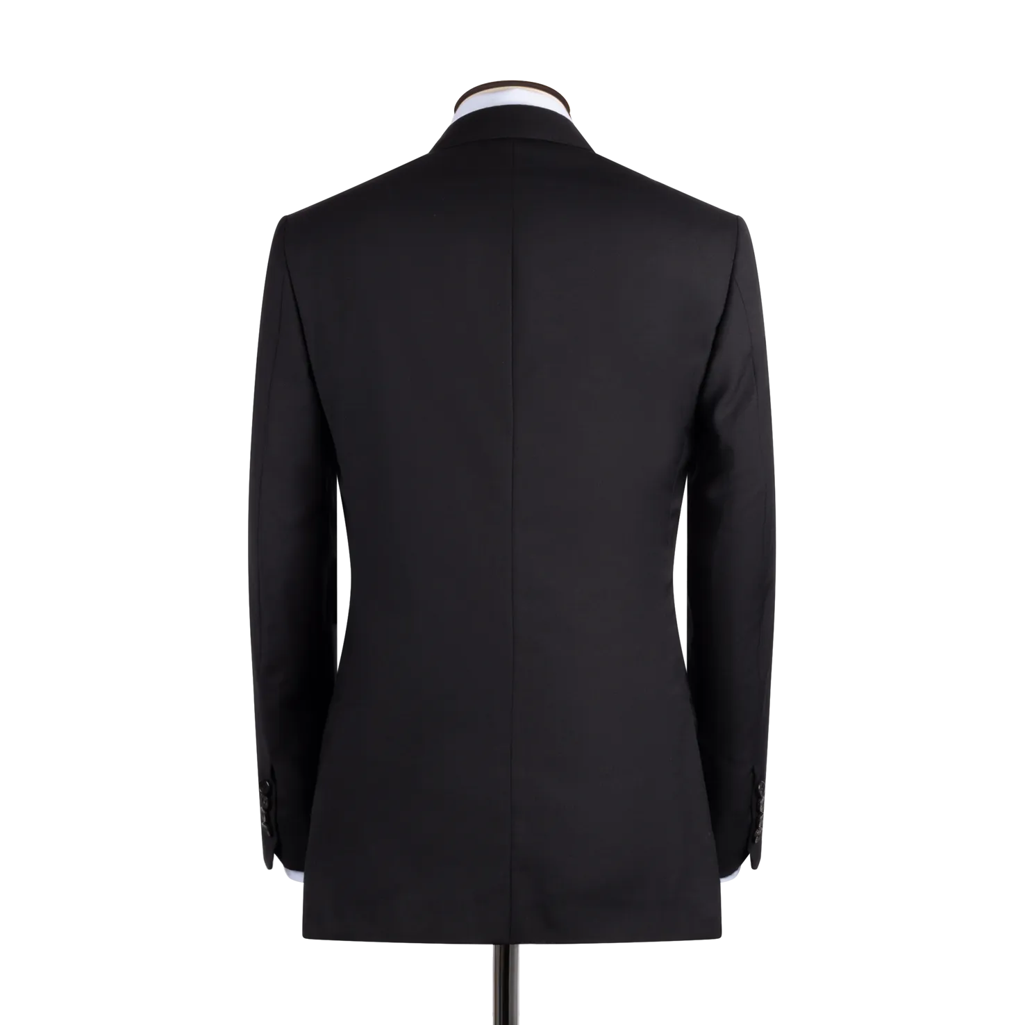 Single Breasted Notch Lapel Suit in Black Twill Wool