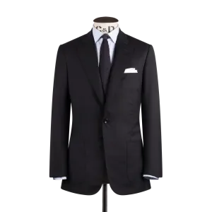 Single Breasted Notch Lapel Suit in Black Twill Wool