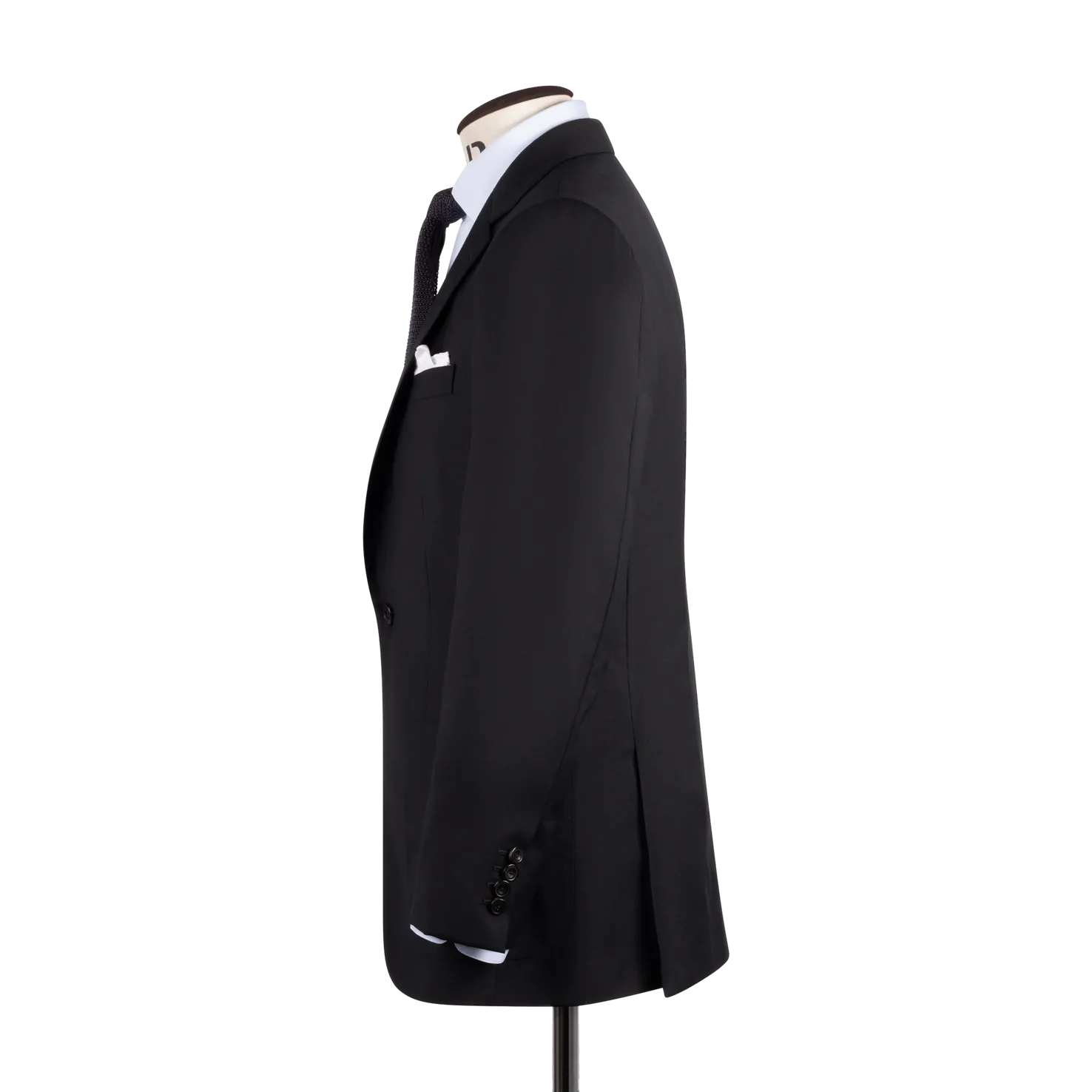 Single Breasted Notch Lapel Suit in Black Twill Wool