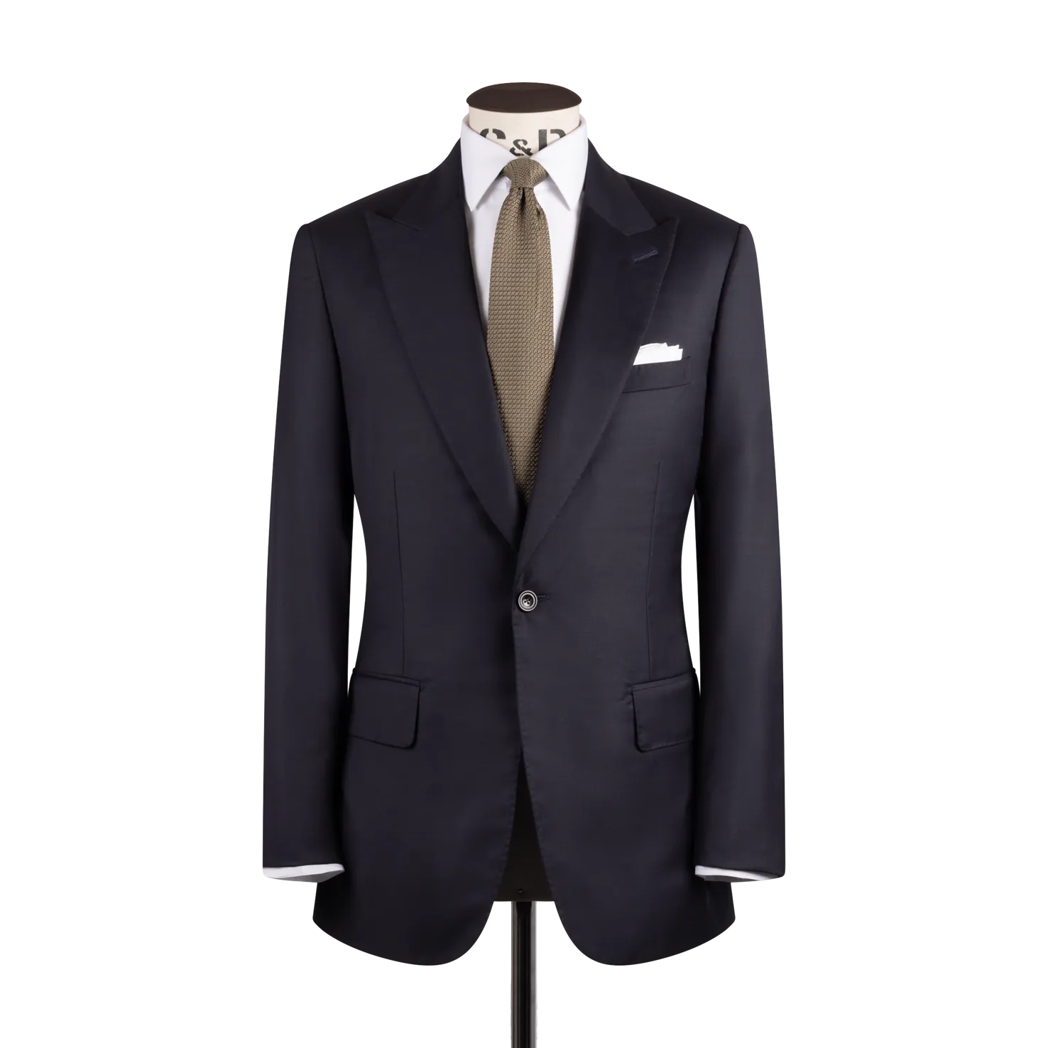 Single Breasted Peak Lapel Suit in Dark Navy Twill Wool