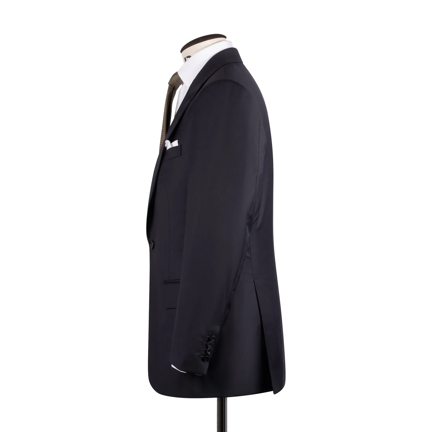 Single Breasted Peak Lapel Suit in Dark Navy Twill Wool
