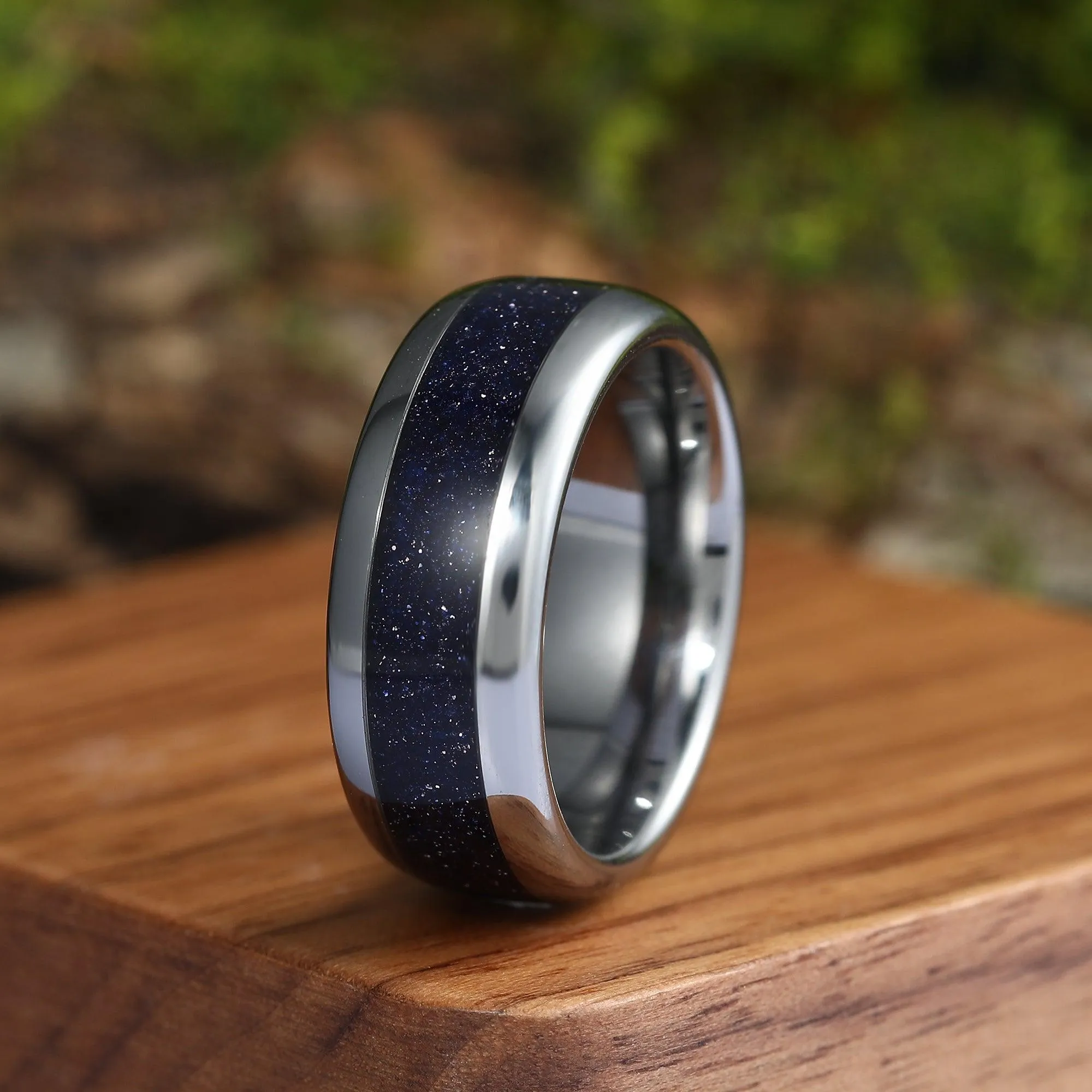 Skye Blue Sandstone Couples Ring Set  His and Hers Great Rift Nebula Sterling Silver Wedding Band