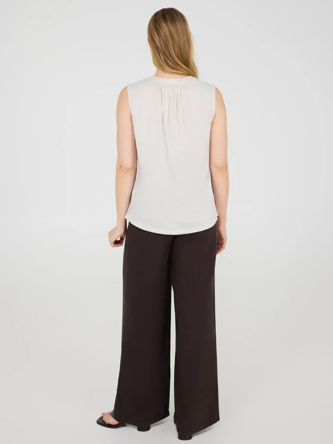 Sleeveless Henley Top With Lace Details