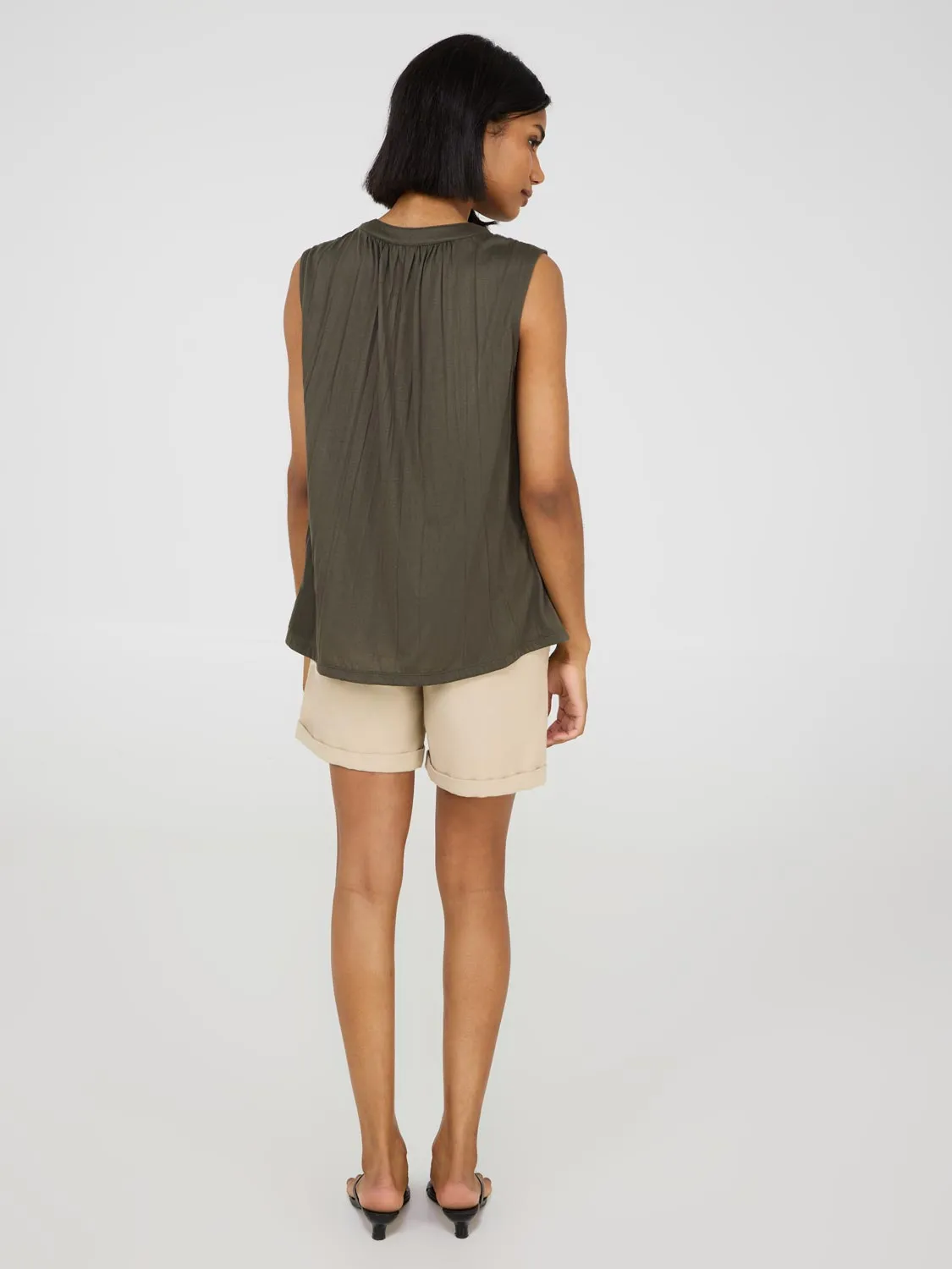 Sleeveless Henley Top With Lace Details