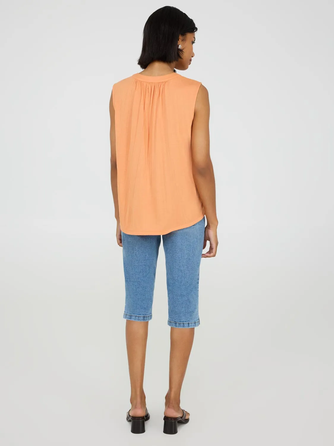 Sleeveless Henley Top With Lace Details