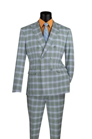 Slim Fit 2 Piece Double Breasted Windowpane Suit Sea Grass SDW-2