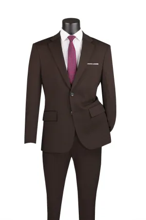 Slim Fit 2 Piece Suit Stretch Fabric Suit with Adjustable Waistband Brown SDX-3