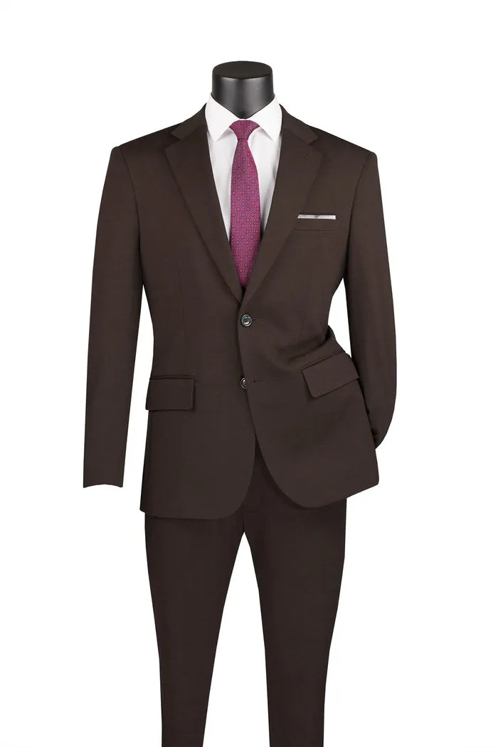 Slim Fit 2 Piece Suit Stretch Fabric Suit with Adjustable Waistband Brown SDX-3
