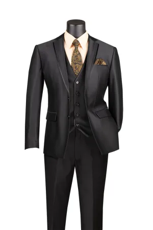 Slim Fit 3 Piece Satin Suit Black SV2D-1