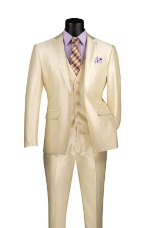 Slim Fit 3 Piece Satin Suit Champagne Beige SV2D-1