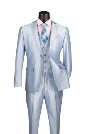 Slim Fit 3 Piece Satin Suit Ice Blue SV2D-1