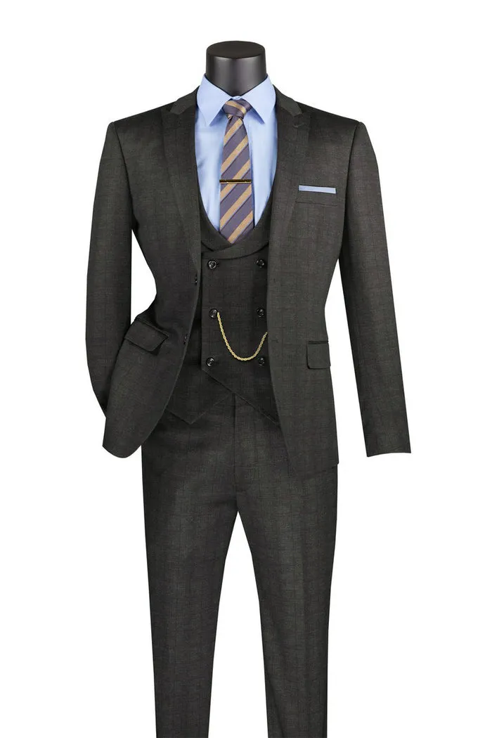 Slim Fit 3 Piece Stretch Fabric Suit with Armholes Black SV2W-8