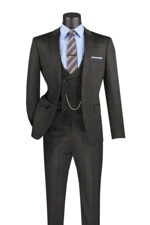 Slim Fit 3 Piece Stretch Fabric Suit with Armholes Black SV2W-8