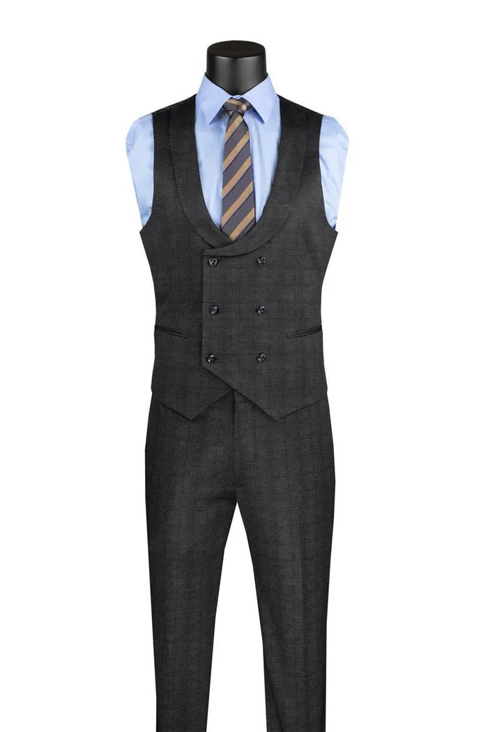 Slim Fit 3 Piece Stretch Fabric Suit with Armholes Black SV2W-8