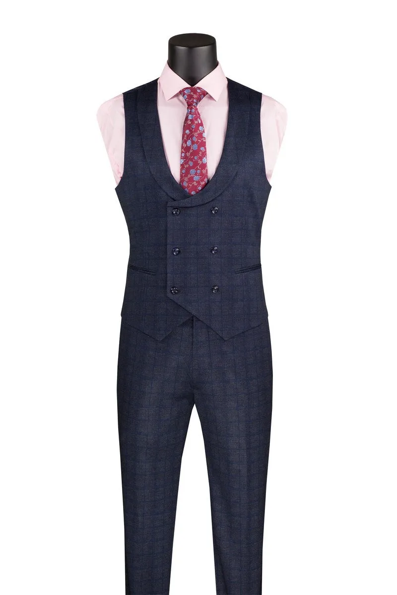 Slim Fit 3 Piece Stretch Fabric Suit with Armholes Navy SV2W-8