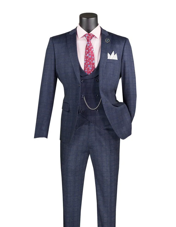 Slim Fit 3 Piece Stretch Fabric Suit with Armholes Navy SV2W-8