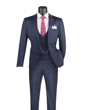 Slim Fit 3 Piece Stretch Fabric Suit with Armholes Navy SV2W-8